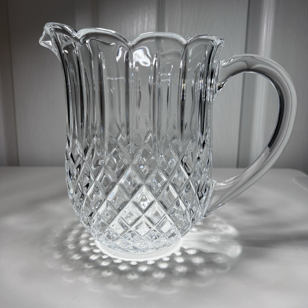 Lead‎ Crystal Pitcher Scalloped Rim Diamond Wedge 7.5"